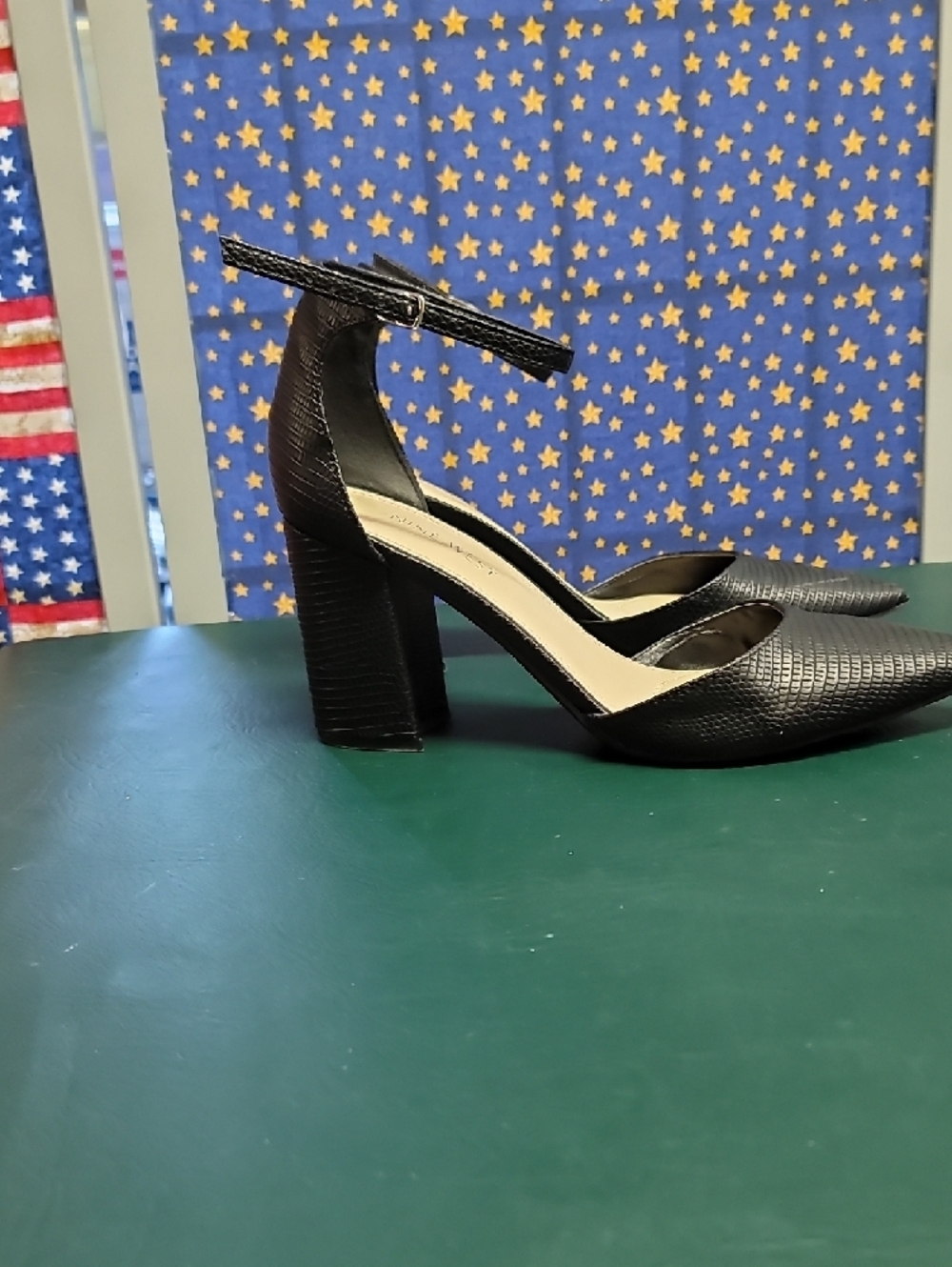 Nine West Black Textured Pointed-Toe Ankle-Strap Heels - Picture 4 of 4